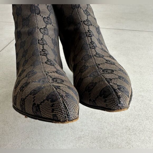 Gucci Vintage 90'S Brown GG Monogram Canvas Boots Wood Heels US 6B - Picture 6 of 16